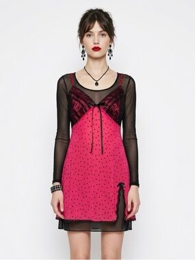 Vintage California Dynasty Red Black Polka Dot Slip Dress Coquette S